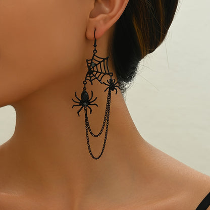 Vintage-Inspired Spider Web Dangle Earrings - Gothic Chic Drop Design with Rhinestones, Durable Zinc Alloy Construction, No Plating, Iron Ear Needle, Perfect for Halloween Festival Party Celebration, All Season Wear, and Ever