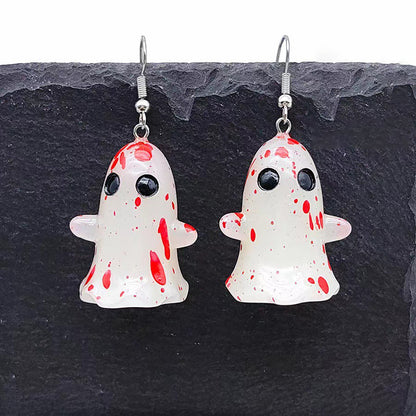 1 Pair Halloween Glow-in-the-Dark Ghost Earrings - Gothic Resin Dangle Earrings with Red Irregular Dot Design, Random Size & Position for Women, Halloween Party & Casual Attire, Festive Accessories, Glowindark Feature, Durabl