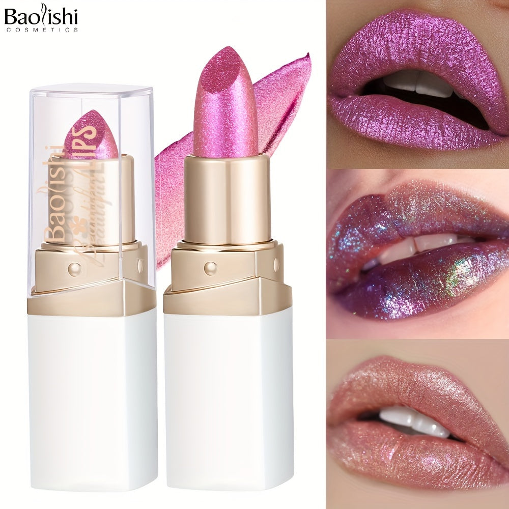 BAOLISHI Chameleon Shiny Lipstick, Highly Pigmented Metallic Lipstick Shiny Gradient Color Long-lasting Makeup Sparkle For All Day For Music Festival