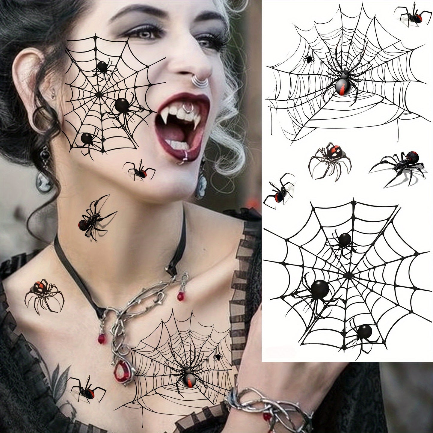 1 Sheet Realistic Waterproof Temporary Tattoos, Spider Web and Spiders Design, Long-Lasting Fake Sleeve Tattoo Stickers for Adults, Oblong Shape, Arm, Thigh, Leg, Forearm, Shank Body Art Decor