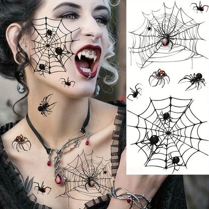1 Sheet Realistic Waterproof Temporary Tattoos, Spider Web and Spiders Design, Long-Lasting Fake Sleeve Tattoo Stickers for Adults, Oblong Shape, Arm, Thigh, Leg, Forearm, Shank Body Art Decor