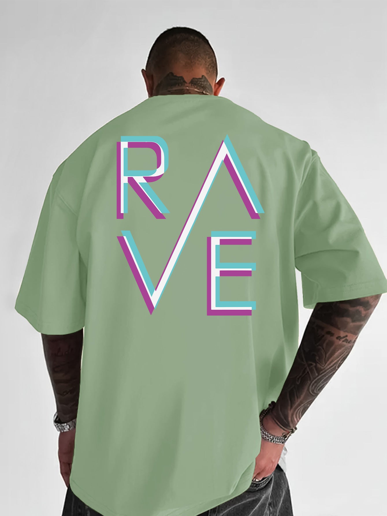 Men'S Casual Loose Fit Crew Neck T-Shirt with "RAVE" Graphic Print - Vibrant Neon Letter Design, Short Sleeve, Summer Essentials, Perfect Gift for Music Lovers, Everyday Tshirt | Vibrant Graphic Tee | Comfortable Fit, PLUS SI
