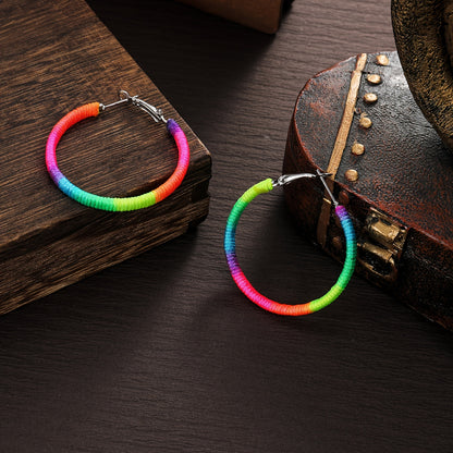 [Adventure] Colorful Bohemian Braided Heart-Shaped Hoop Earrings for Women - Vibrant Multicolor, All-Season Wear, Ideal for Daily & Gift Giving, Quirky Earrings