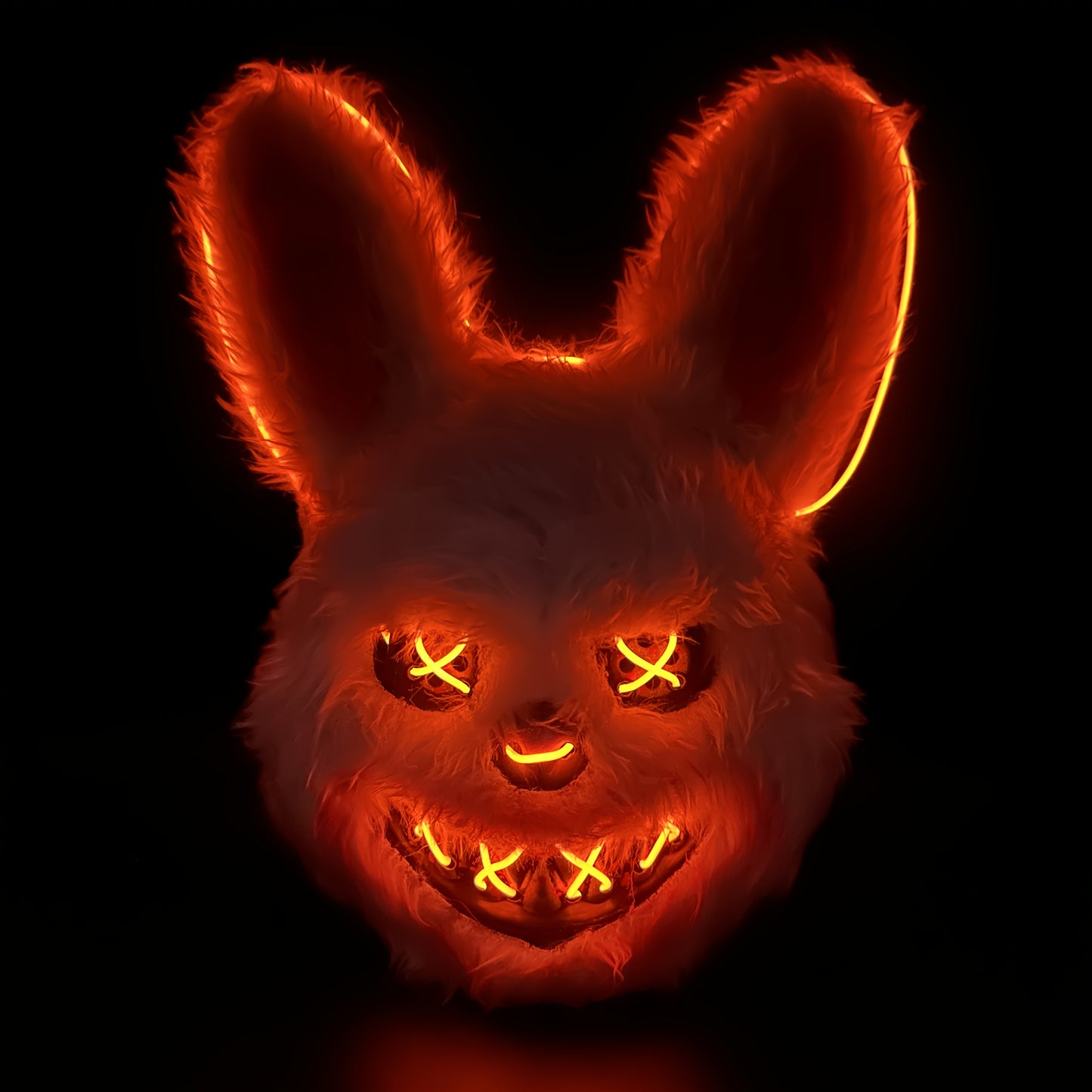 Spooky Glowing Bunny and Bear Mask - Orange, Plastic, Battery-Operated Halloween, Easter, Carnival Costume Prop with X-Eyes and Sharp Teeth Design, Includes Battery Holder (Batteries Not Included), Halloween Costume | Playful