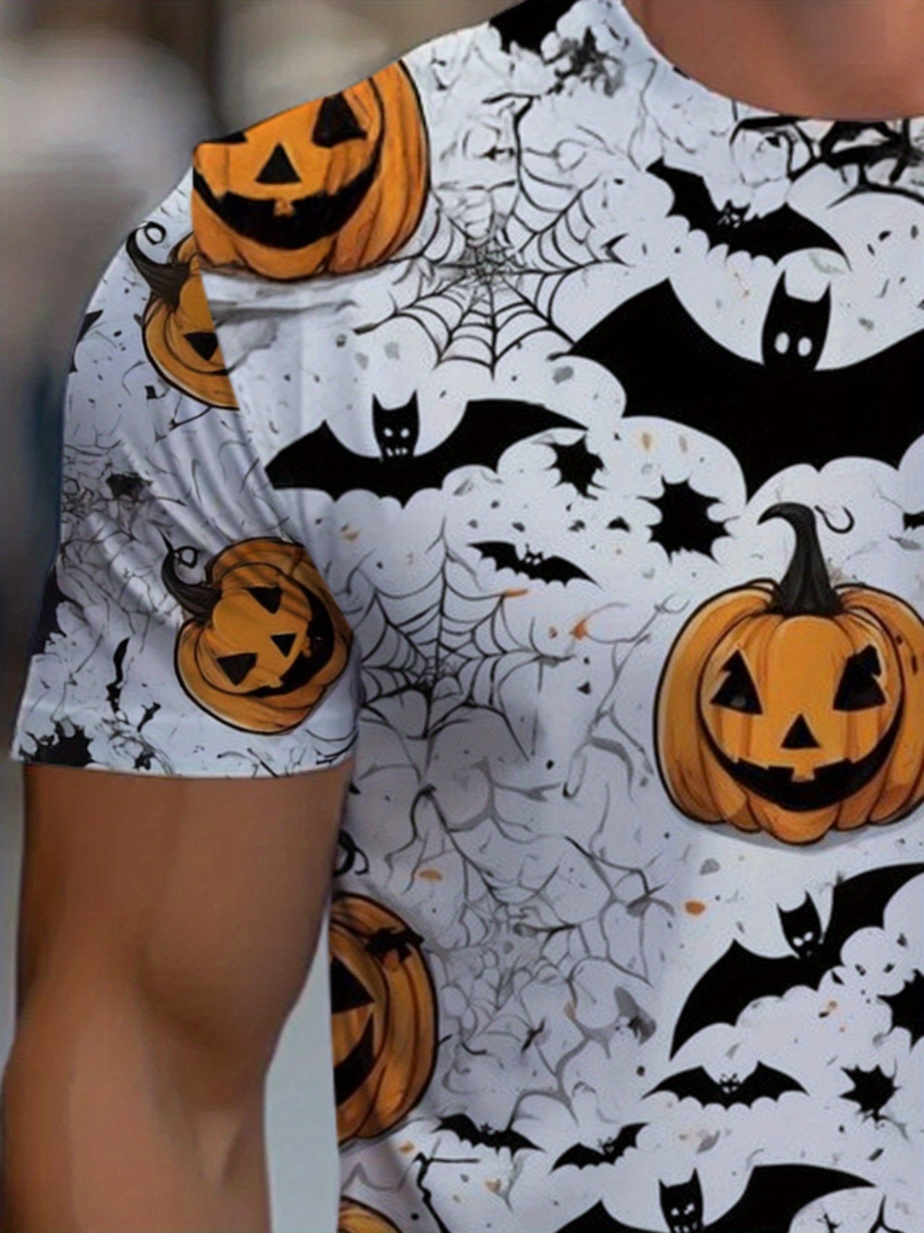 [Halloween Costume Shirt] Spooky Halloween Outfit for Adults - Men's Full-Body Pumpkin Bat Print Party Shirt | Lightweight & Breathable Fabric, Machine Washable for Trick-or-Treat, Haunted House