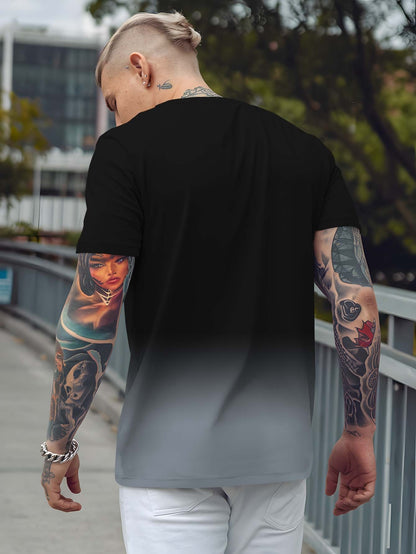 Men's Gradient Rave Graphic T-Shirt - Ice Silky Breathable, Quick-Dry, Round Neck, Short Sleeve, Casual Summer Tee in Vibrant Orange to Black Ombre Design