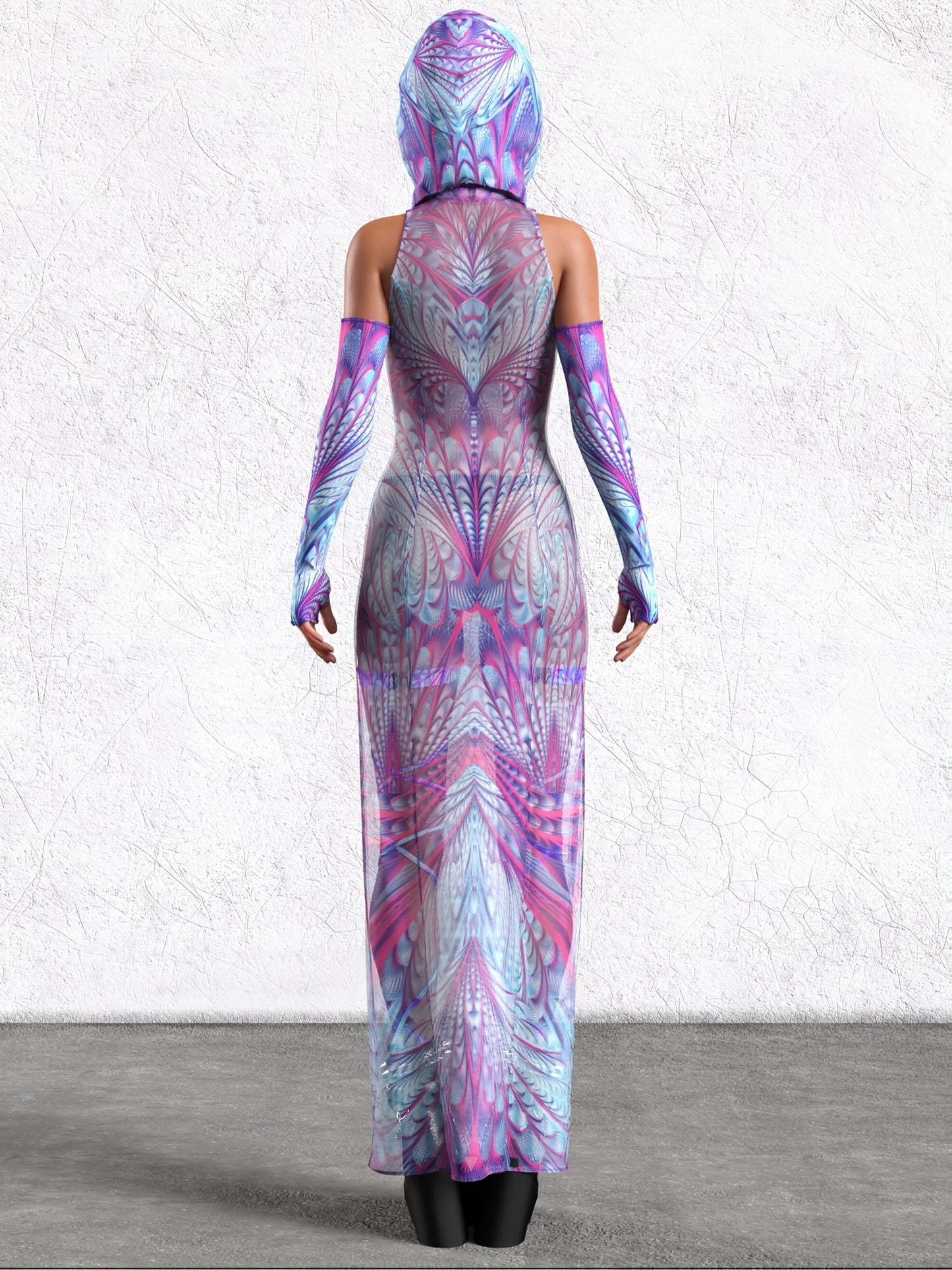 Women'S Cosmic Starry Pattern Futuristic Superhero Costume Dress - Sleeveless Bodycon with Hooded Neck, Geometric Design for Halloween, Cosplay, Themed Parties & Year-Round Fashion