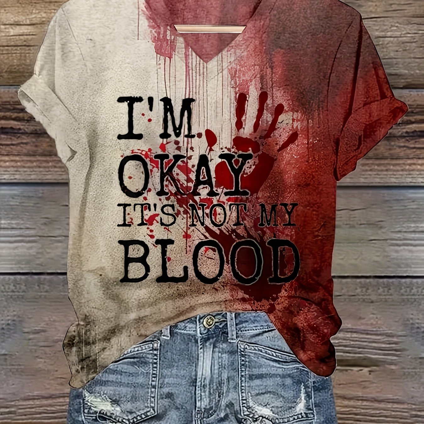 Spooky Halloween Hand Print, Short-Sleeve Casual T-Shirt