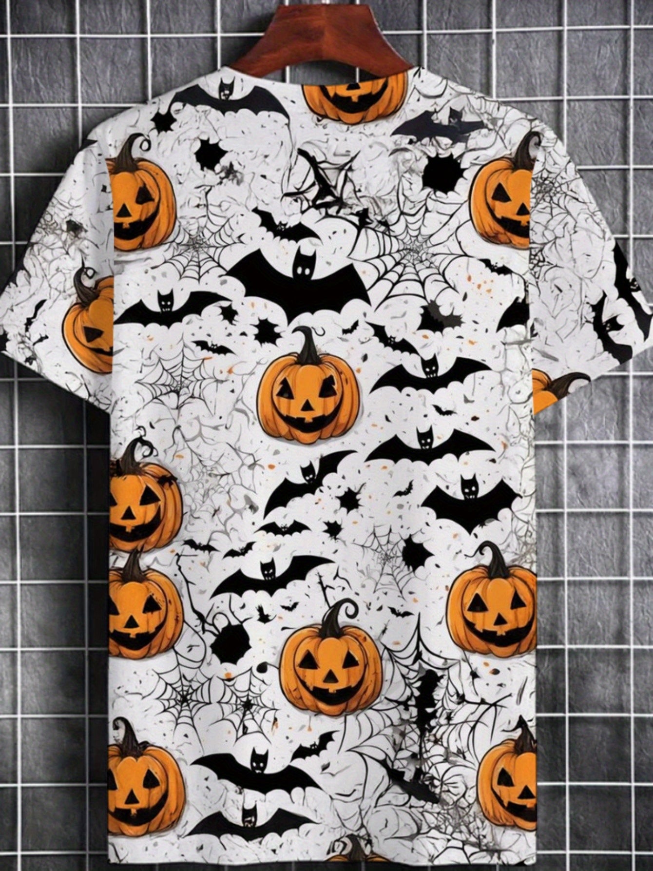 [Halloween Costume Shirt] Spooky Halloween Outfit for Adults - Men's Full-Body Pumpkin Bat Print Party Shirt | Lightweight & Breathable Fabric, Machine Washable for Trick-or-Treat, Haunted House