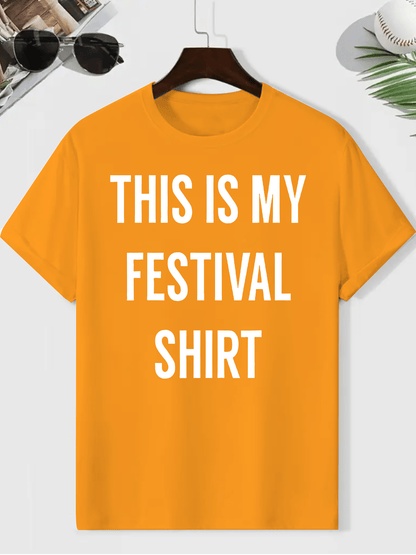 Men's "This Is My Festival Shirt" Graphic Tee - Gray Casual Crew Neck Short Sleeve T-Shirt, Lightweight & Breathable Polyester Blend, Perfect for Summer Festivals & Casual Attire