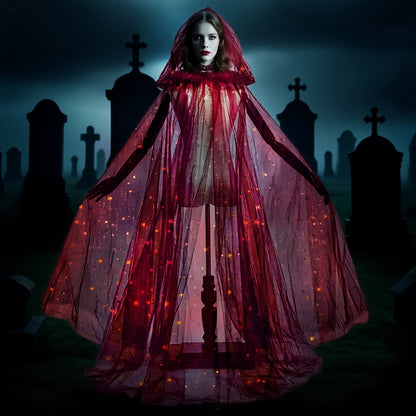 [Halloween Horror Party Cloak] 1pc KUIJA Bride Shawl Witch Vampire Cosplay Cloak - Double Layered Halloween Horror Party Costume Prop, White, Black & Red Options, Polyester Woven Fabric for Carnival Outfits, Halloween Costume