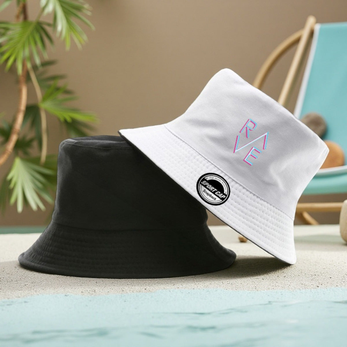 1pc Rave Print Bucket Hat - Double-Sided Wearable Sun Hat for Men & Women, Black with Colorful "Rave" Design, Lightweight Polyester, Perfect for Basketball, Camping & Casual Outings, Casual Headwear | Vibrant Print Hat | Dura