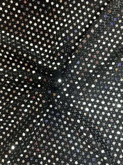 Women'S Elegant Polka Dot Sequin Shorts - Stretchy, Glittery Black & White High-Waisted Mini Skort with Side Pockets, Perfect for Spring/Summer/Fall Parties, Party Wear, Highwaisted Design, Side Pocket Detail