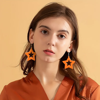 1/4 pair of neon star earrings made of acrylic material, with bright pink, orange, yellow, and green colors as perfect party gifts to express your sincere emotions. Party earrings with bright colors, hanging earrings design,