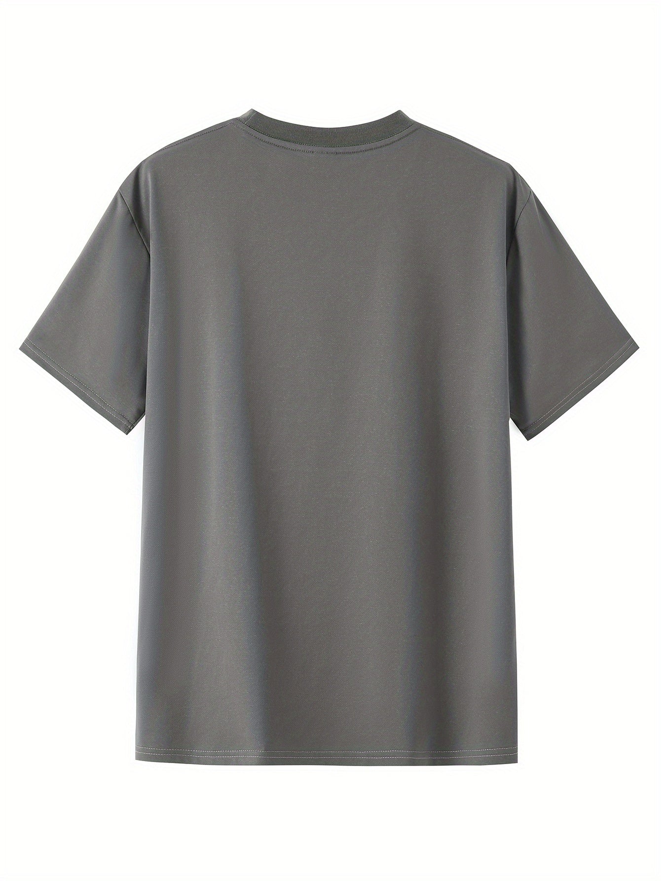 Men's Casual Summer T-Shirt - Soft Breathable Fabric with Bold "Techno" Letter Print & Orange Accent, Ribbed Collar, Regular Fit for Casual Attire, Summer T Shirts, Classic Round Neckline, Comfortable Tee Construction