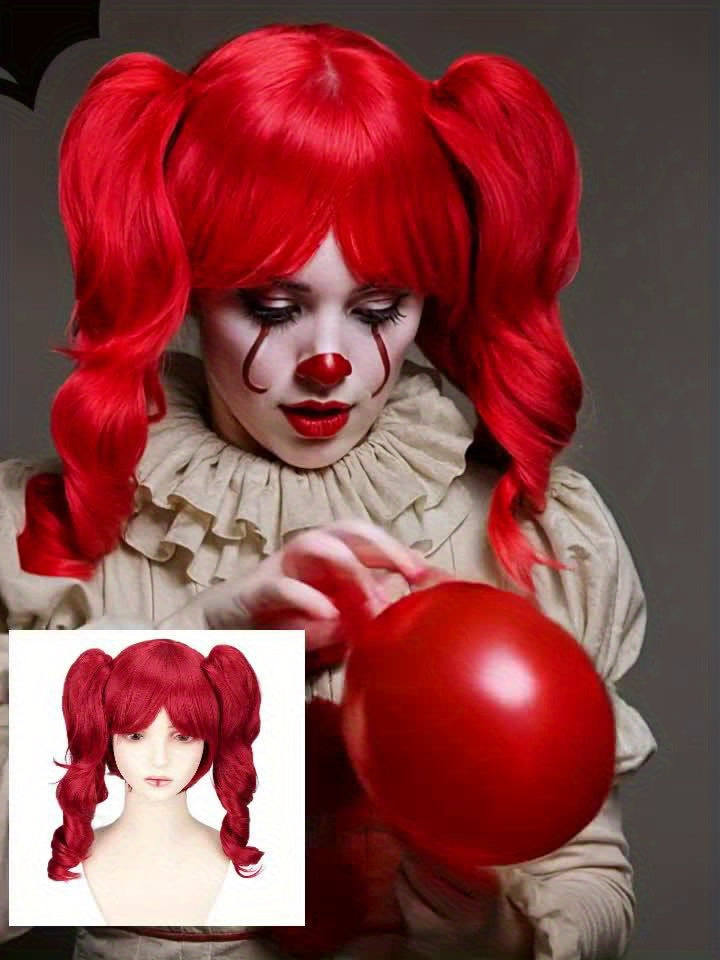[Scary Clown Wig] Heat-Resistant Synthetic Fiber Scary Clown Wig - Red Curly Hair, Extreme Volume for Halloween, Circus, Costume Parties | Easy to Style & Maintain - Unisex Adult Horror Party Makeup - Compatible with Pennywis