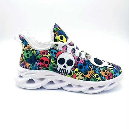 Stylish Skull Print Sneakers - Ultra-Breathable, Shock-Absorbing, Lightweight Running Shoes with EVA Insole for All-Season Comfort - Halloween-Inspired, Casual, Lace-up Athletic Footwear for Men