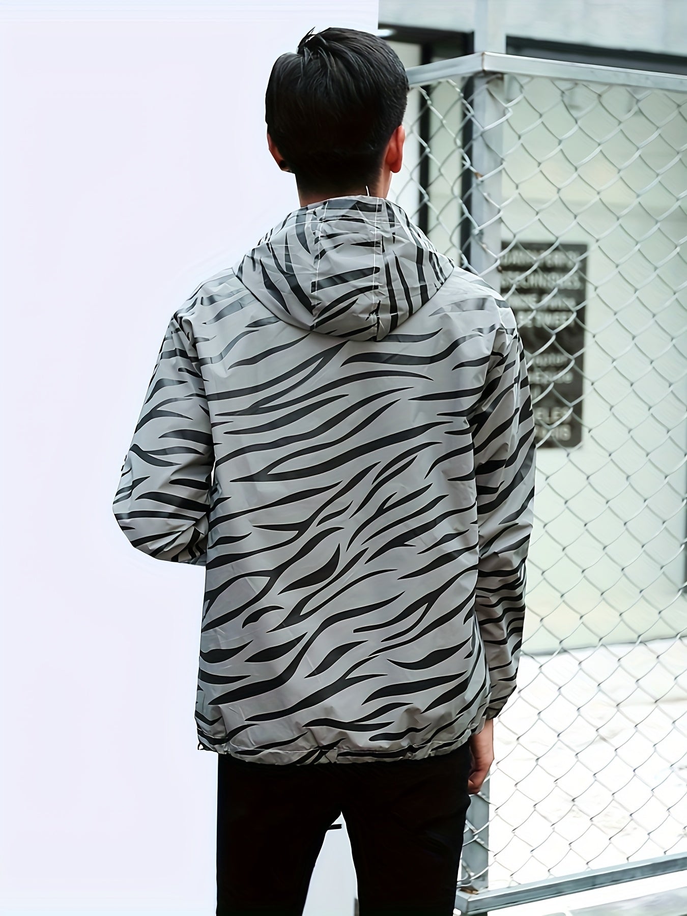 Men's Reflective Zebra Stripe Hooded Jacket