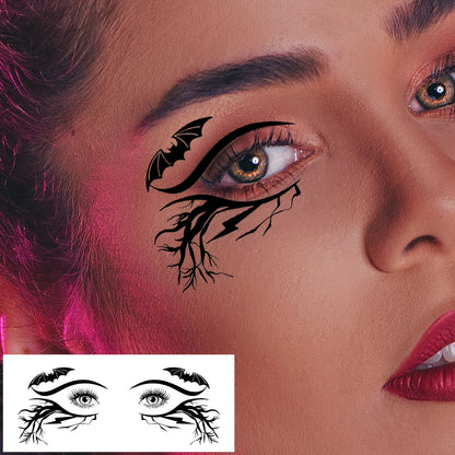 10-Pack Halloween Eye Tattoo Stickers, Skull Pumpkin Cat Bat Spider Web Designs, Festive Party Funny Face Makeup Temporary Tattoo Stickers, Oblong Shape