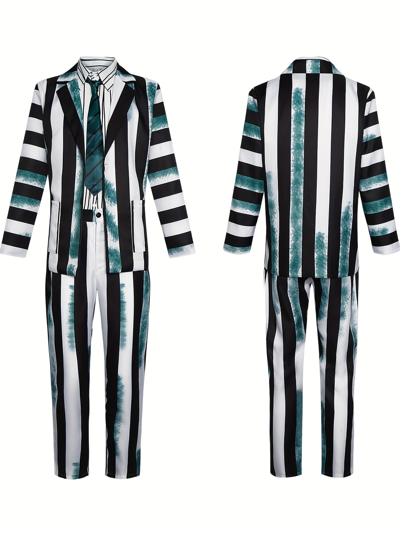 [Halloween Costume Set] Halloween Men's Beetle Striped Costume Set | Adult Wizard Cosplay Outfit, Horror Ghost Attire for Halloween Party, Christmas Masquerade Ball & Themed Gatherings