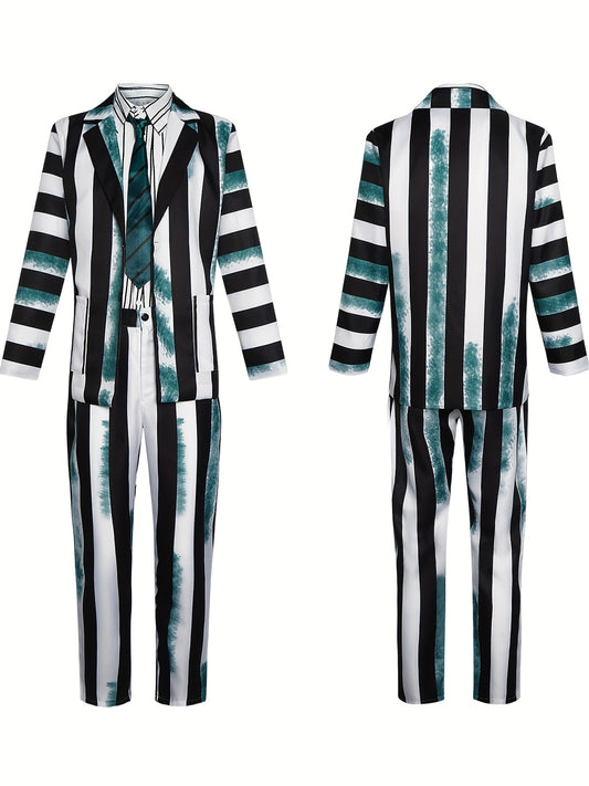 [Halloween Costume Set] Halloween Men's Beetle Striped Costume Set | Adult Wizard Cosplay Outfit, Horror Ghost Attire for Halloween Party, Christmas Masquerade Ball & Themed Gatherings