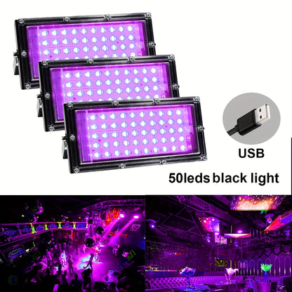 USB Powered Black Light with 50/96/144 LEDs, Metal UV Floodlight for Luminous Parties, Halloween/Christmas, Body & Fluorescent Painting, Birthday & Neon Events, Switch Control, No Battery Required, Night Light Rechargeable