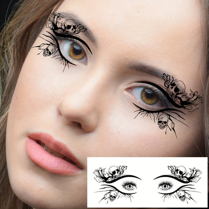 10-Pack Halloween Eye Tattoo Stickers, Skull Pumpkin Cat Bat Spider Web Designs, Festive Party Funny Face Makeup Temporary Tattoo Stickers, Oblong Shape