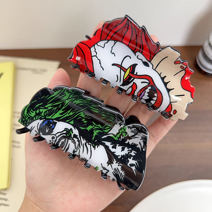 [Halloween Hair Accessories] 5pcs Halloween Hair Clips for Women - Shark, Skull, Pumpkin & More Themed Hairpins with Red Accents, Large Cartoon Design for Punk & Y2K Style, Perfect for Back of Head or Side Buns, Halloween Hai