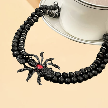 New dark Gothic-style spider jewelry set, perfect for Halloween costume accessories, a must-have for exaggerated European and American parties, a spider necklace, bracelet, adjustable ring and earrings 4pcs jewelry set