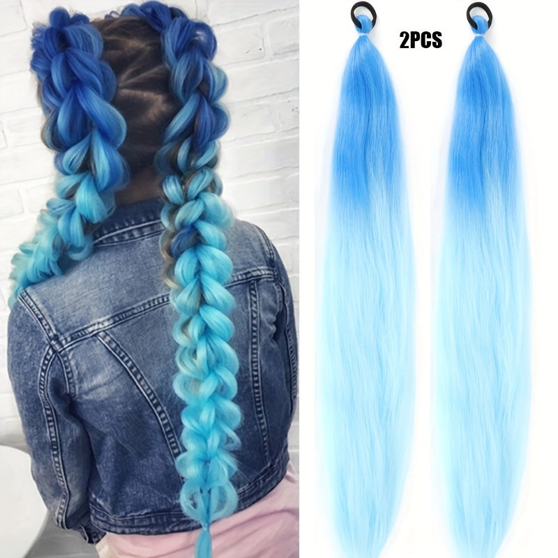 2pcs Festive Ombre Jumbo Braiding Ponytail Extensions, 26-Inch Synthetic High Temperature Fiber Hair with Elastic Band for Women & Girls - Ideal for Christmas & Holiday Celebrations, Hair Accessories