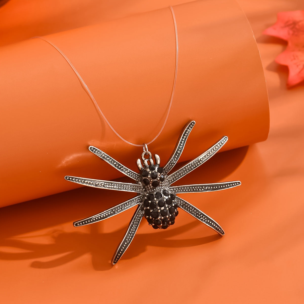 [Gothic Spider Necklace] Gothic Spider Women's Pendant Necklace | Dark Transparent Fishline Exaggerated Large Halloween Party Jewelry
