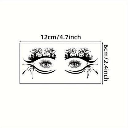 10-Pack Halloween Eye Tattoo Stickers, Skull Pumpkin Cat Bat Spider Web Designs, Festive Party Funny Face Makeup Temporary Tattoo Stickers, Oblong Shape