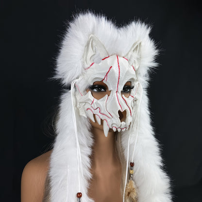 Viking Warrior Werewolf Mask - Handmade Faux Fur Headpiece with Intricate Design, No Feathers, Battery-Free for Halloween, Christmas, Costume Parties & Themed Events - Dramatic Cosplay Accessory for Adults, Halloween Costume,