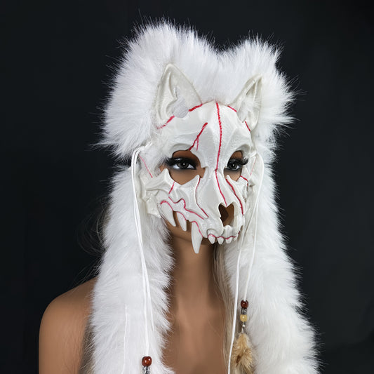 Viking Warrior Werewolf Mask - Handmade Faux Fur Headpiece with Intricate Design, No Feathers, Battery-Free for Halloween, Christmas, Costume Parties & Themed Events - Dramatic Cosplay Accessory for Adults, Halloween Costume,