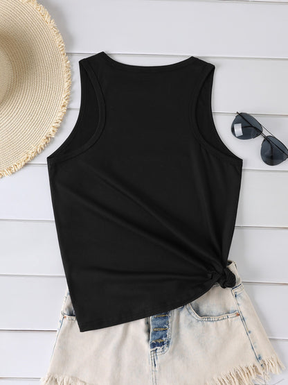Women's Sleeveless Graphic Tank Top - "EAT SLEEP RAVE REPEAT" Bold Colorful Lettering, Black Casual Summer Beach Vacation Party Wear, Machine Washable, Travel Clothing, Festive Attire, Playful Design, Allseason Wear, Comforta