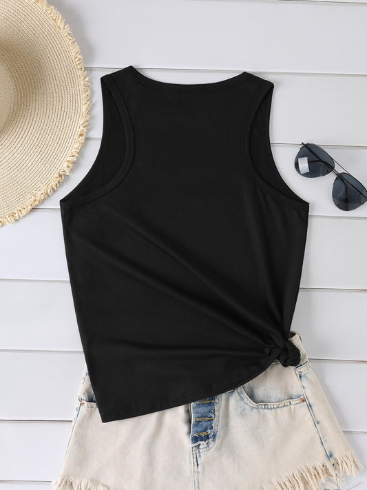 Women's Sleeveless Graphic Tank Top - "EAT SLEEP RAVE REPEAT" Bold Colorful Lettering, Black Casual Summer Beach Vacation Party Wear, Machine Washable, Travel Clothing, Festive Attire, Playful Design, Allseason Wear, Comforta