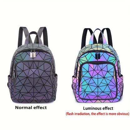 FOUPOOM Women's Geometric Iridescent Backpack - Color-Shifting Reflective PVC Bag with Adjustable Straps & Multiple Pockets, Casual Daypack for Teens,, Birthdays, Backpack for, Student Essentials, Trendy Design, Practical Poc