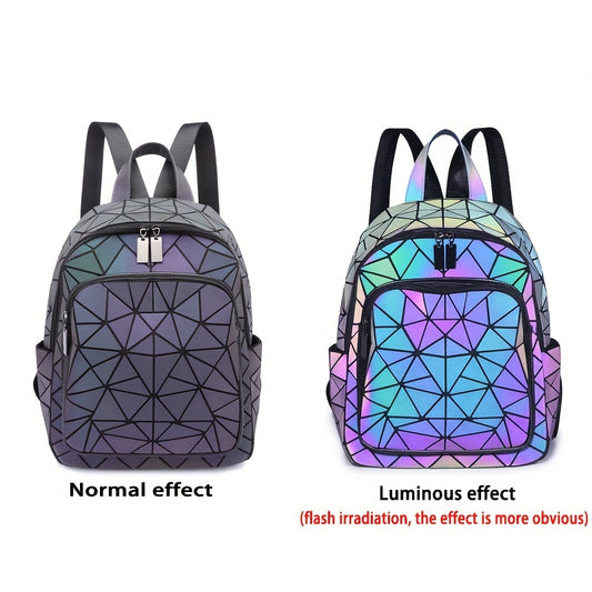 FOUPOOM Women's Geometric Iridescent Backpack - Color-Shifting Reflective PVC Bag with Adjustable Straps & Multiple Pockets, Casual Daypack for Teens,, Birthdays, Backpack for, Student Essentials, Trendy Design, Practical Poc