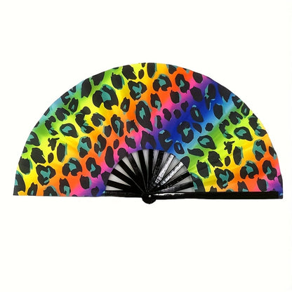 13 - Inch Reactive Bamboo Folding Fan with Vibrant Lip Print Design - Glow in The Dark Party Accessory for EDM, Dance Festivals, Club Events and Women'S Fashion, Nightlife Gear, Tropical Vibe Accessory