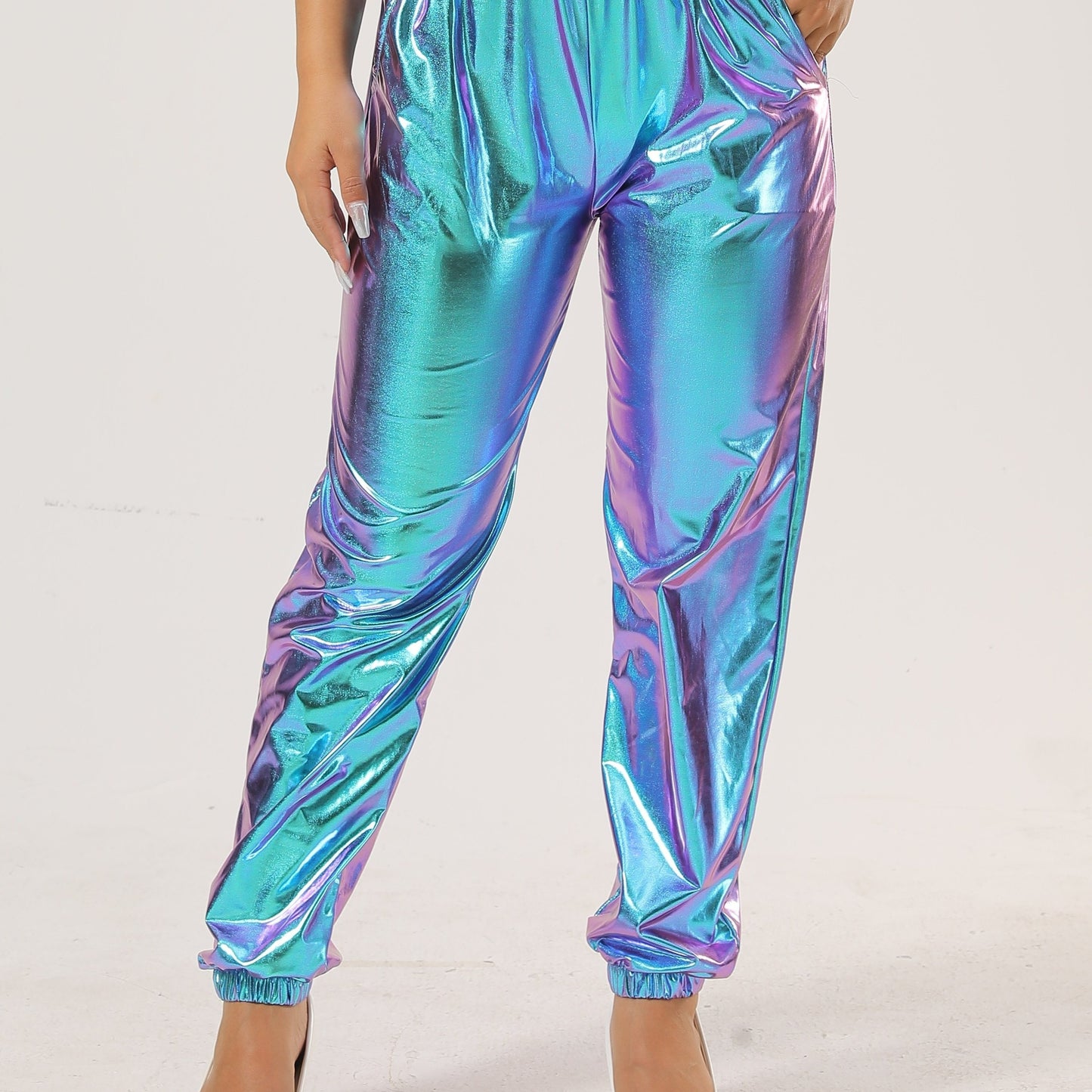 Women's Vibrant Purple Casual Tapered Leggings with Elastic Waistband & Side Pockets - Medium-Stretch All-Season Comfort for Lounge, Workouts & Casual Attire, Leggings, Lounge Wear, Fashionable Jogger Style, Medium Elasticity