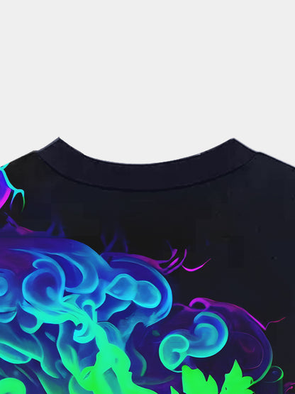 Men's Fluorescent Skull Print T-Shirt - Vibrant Summer Short Sleeve Tee, Casual & Comfortable Round Neck Graphic Tee for Casual Attire, Everyday Tshirt | Artistic Fashion Tee | Comfortable Fit, Tee Shirts
