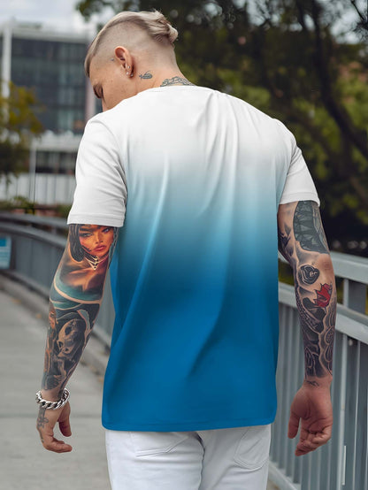 Men's Gradient Rave Graphic T-Shirt - Ice Silky Breathable, Quick-Dry, Round Neck, Short Sleeve, Casual Summer Tee in Vibrant Orange to Black Ombre Design