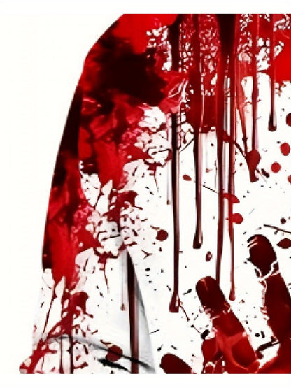 Men's 3D Graphic Print Hooded Sweatshirt with Red Palm & Blood Splatter Design - Edgy Gothic Streetwear Pullover, White & Red Colorblock, Machine Washable Long Sleeve Casual Winter Hoodie for Men, PLUS SIZE