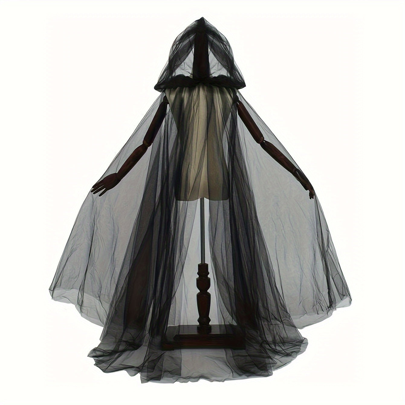[Elegant Witch Cloak] Double Layer Elegant Witch Cloak with Hat | Halloween Cosplay Costume, Black and White - Adjustable Belt for Scary Parties, Themed Events and Holiday Wear, Tasseled Polyester Fabric, 1pc