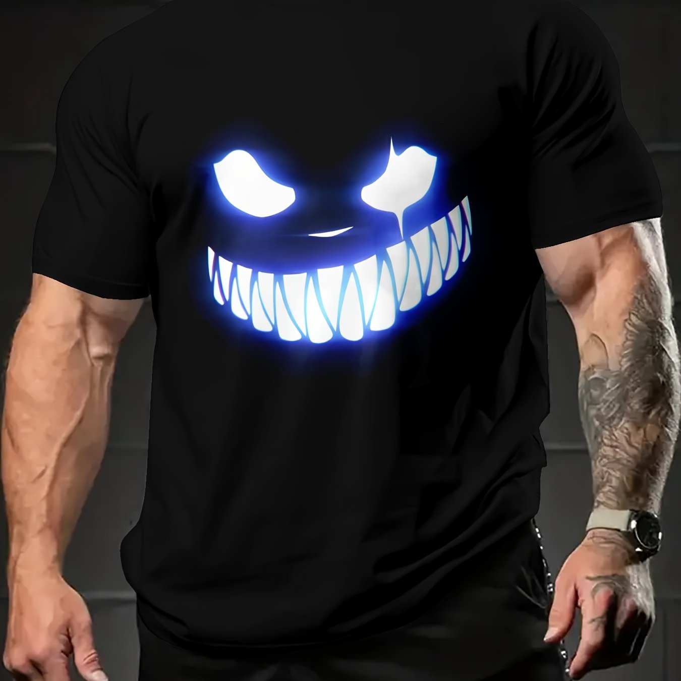 Men's Halloween T-Shirt - Glowing Eyes Horror Design - Lightweight, Breathable Fabric for Gym, Streetwear & Parties - Machine Washable Crew Neck Casual Top, Trendy Fashion, Durable Material, Must-Have for Urban Style Enthusia