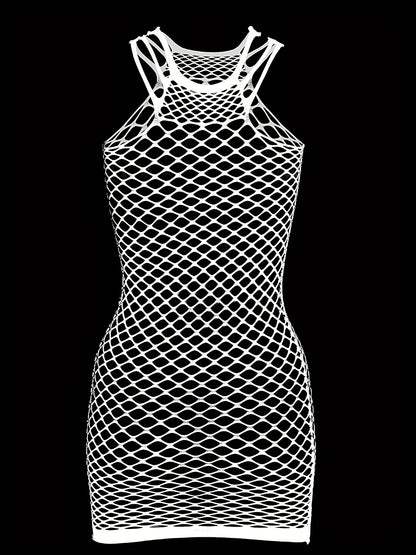 Glow-in-the-Dark Fishnet Bodycon Dress - Sexy Hollow Out Design, Sleeveless Mesh Cover Up for Women, Perfect for Music Festivals, Summer Beach Vacations & Nighttime Parties, Cute Bodycon Dress, Festival Fashion, Seethrough Ma