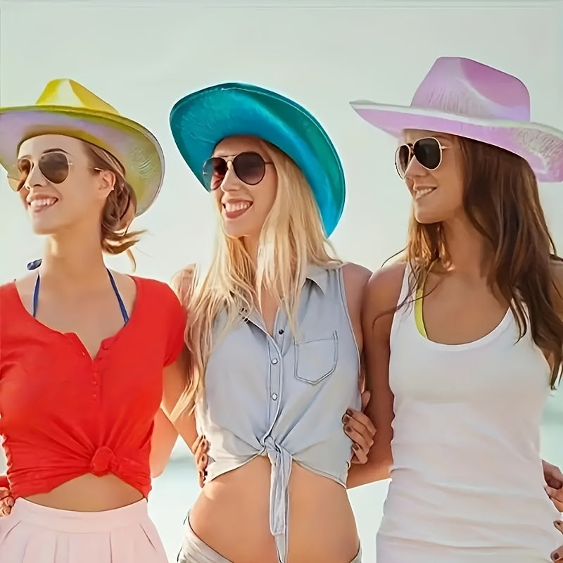 Neon Glow-in-the-Dark Cowboy Hats for Parties - Vibrant Red, Blue, Pink & Black, Battery Operated (AA Not Included), Hand Wash Only, Perfect for Halloween, Christmas, Thanksgiving & More, Festive Headwear, Party Accessories,