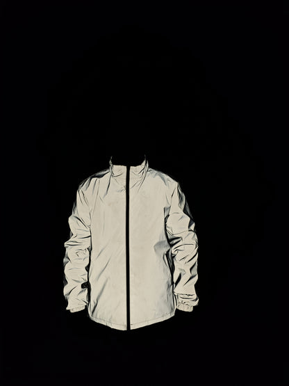 Men's Lightweight Windproof Softshell Jacket with Reflective Accents - Stand Collar Cycling Coat for Night Riding, Hiking & Running, Full-Zip Outdoor Casual Coat, Regular Fit, Spring/Autumn, Solid Color, Mountain Bike Clothes