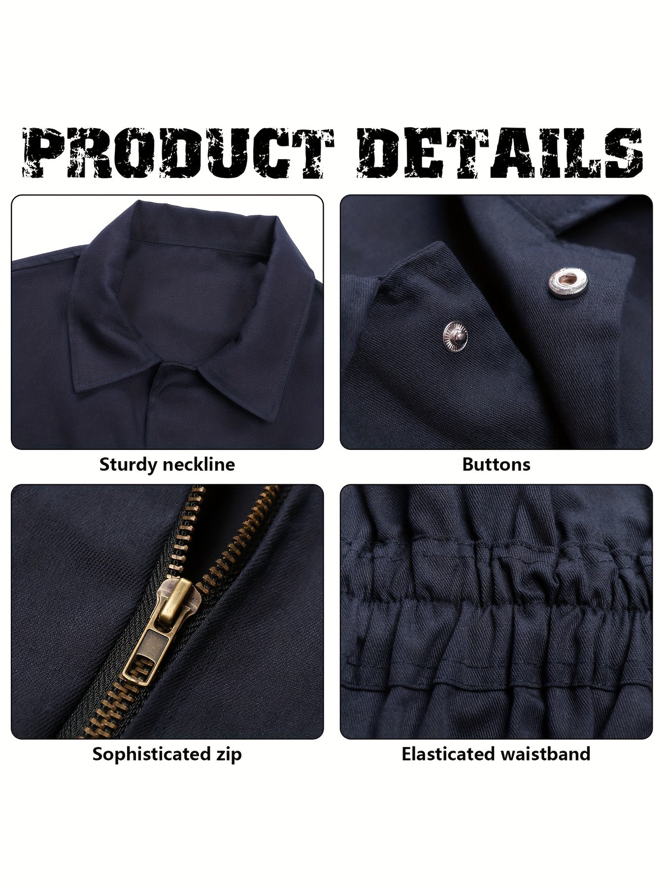 Men's Horror Movie Costume - Full Zipper Closure Work Overalls Jumpsuit, Halloween Jason Voorhees Outfit, Navy Blue Cosplay Suit for Themed Parties & Horror Events - Easy-to-Wear One-Piece Apparel, Easy Maintenance Clothing