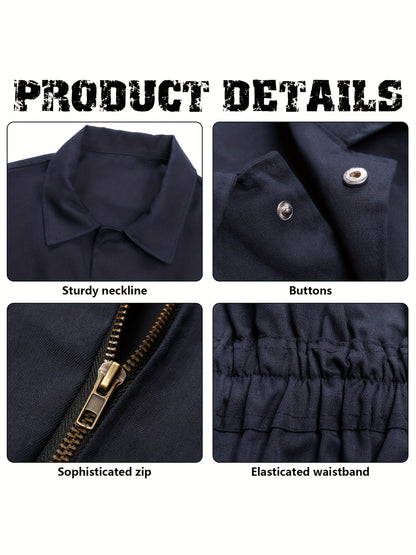 Men's Horror Movie Costume - Full Zipper Closure Work Overalls Jumpsuit, Halloween Jason Voorhees Outfit, Navy Blue Cosplay Suit for Themed Parties & Horror Events - Easy-to-Wear One-Piece Apparel, Easy Maintenance Clothing